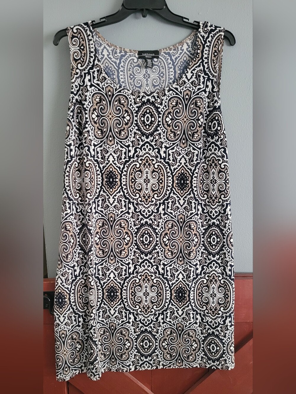 R&M Richards - Navy Blue and White Medallion Shift Dress